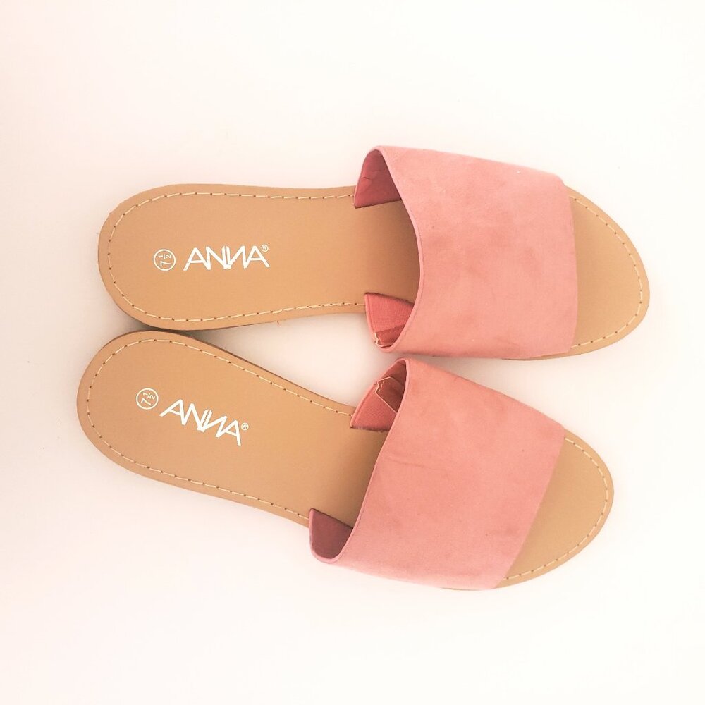 Anna Woman Pink Slip On Flat Sandals Size 7.5